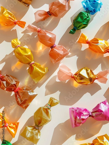 Obraz Wrapped candy laying on white background