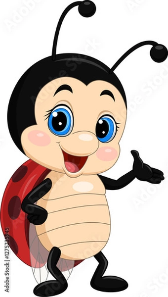 Obraz Cartoon funny little ladybug presenting