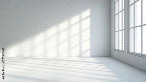 Fototapeta The minimalist, empty interior of the building now has sunlight streaming in from Windows