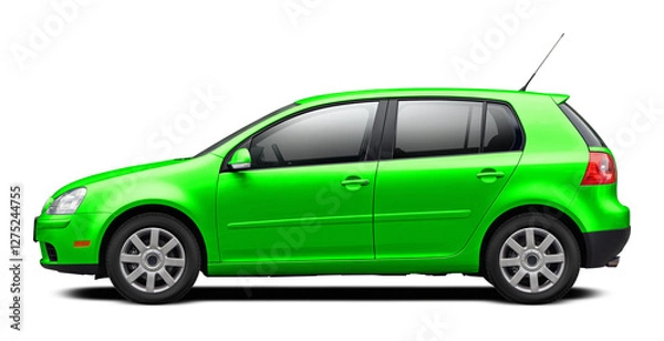 Fototapeta Modern European car with a side view, hatchback body, all green. In png format on a transparent background.