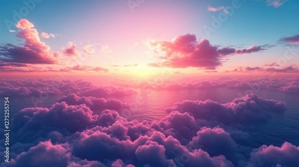 Fototapeta Pink And Purple Sunset Over Ocean Cloudscape