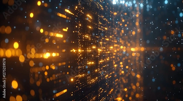 Obraz Futuristic Digital Data Flow with Glowing Code, Cyber Technology, and Abstract Light Streaks