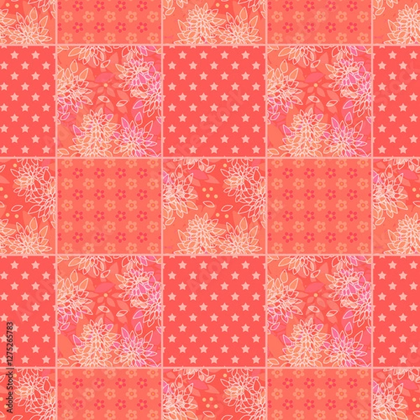 Obraz Seamless retro colors patchwork floral stars pattern