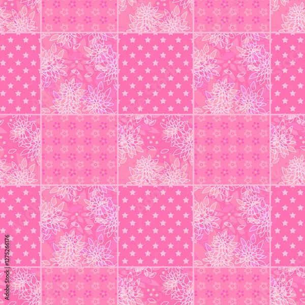 Obraz Seamless retro colors patchwork floral stars pattern