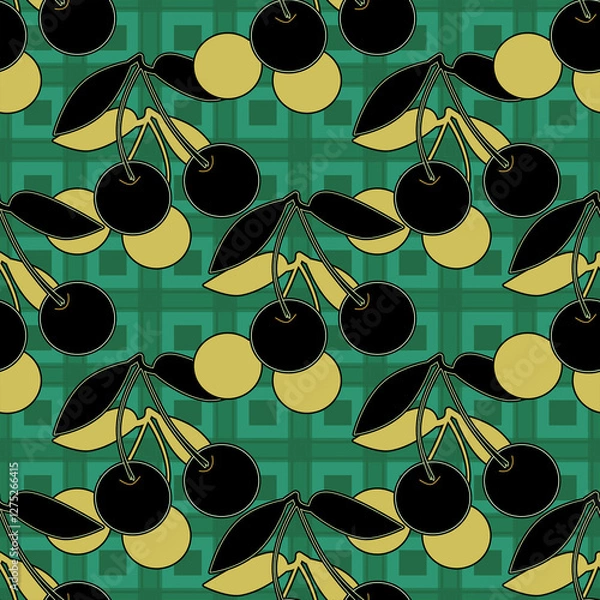 Obraz Seamless retro abstract pattern with cherries on ornamental