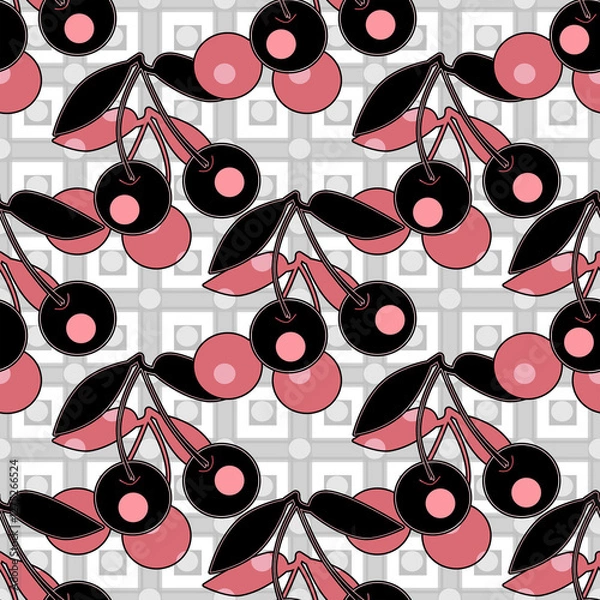 Obraz Seamless retro abstract pattern with cherries on ornamental