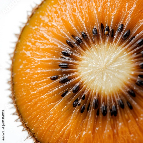 Fototapeta Macro shot of a vibrant kiwi, showcasing exquisite texture, crisp detail, and freshness against a pure white backdrop