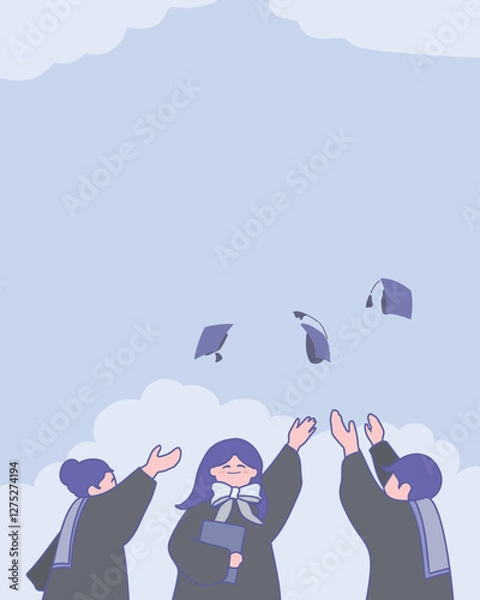 Fototapeta University Graduates Throwing Mortarboards Illustration
