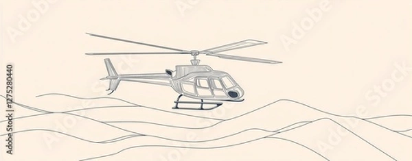 Fototapeta Helicopter in the Sky: A simple illustration of a helicopter soaring over a stylized landscape, evoking a sense of travel and adventure.