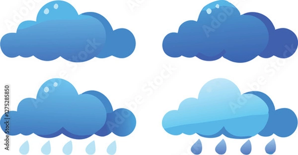 Fototapeta Blue Cloud Icon Set with Rain and Weather Symbols on Transparent Background