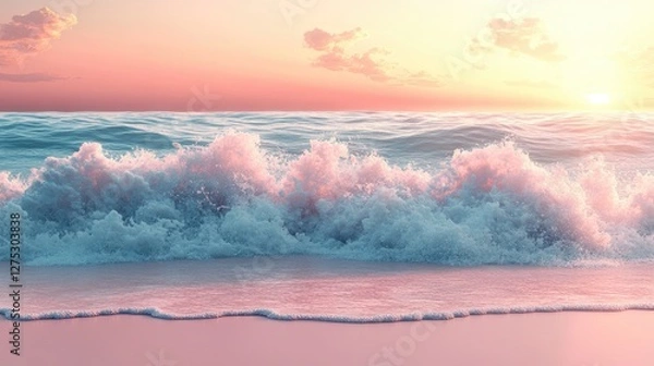 Obraz Pastel beach sunset with waves crashing on shore