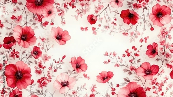 Obraz Floral Pattern Background with Red and Pink Flowers