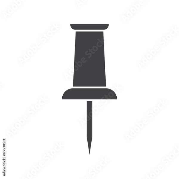 Fototapeta Simple flat push pin icon, grayscale on white background