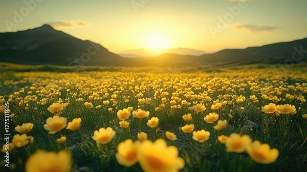 Obraz Sunset over a field of wildflowers