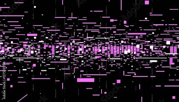 Obraz Glitch art cyber grid with distorted pixels and digital noise.