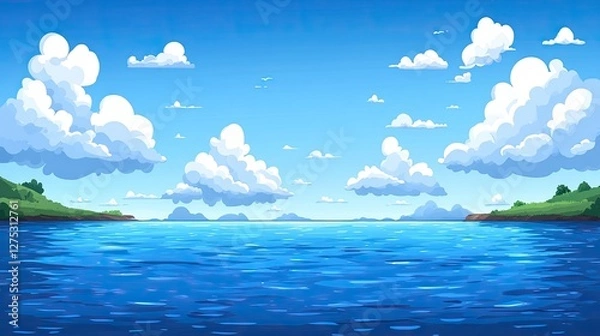 Obraz Scenic ocean view, sunny day, coastal landscape, digital art, background