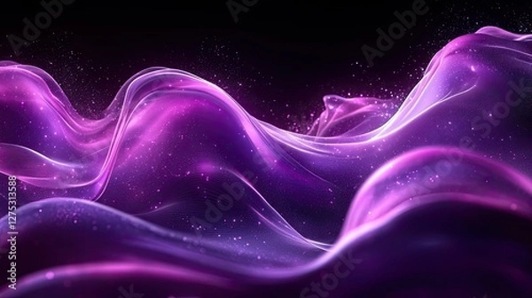 Obraz Abstract flowing purple fabric in dark background. Possible use Digital art, graphic design