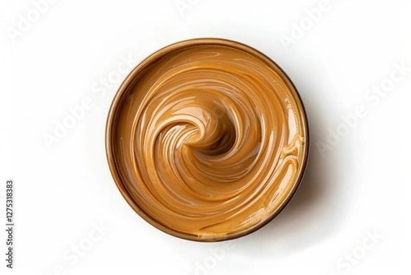 Fototapeta Creamy Swirl of Smooth Peanut Butter in a Round Bowl