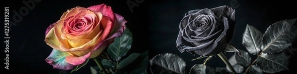 Fototapeta A colorful rose paired with a dark counterpart.