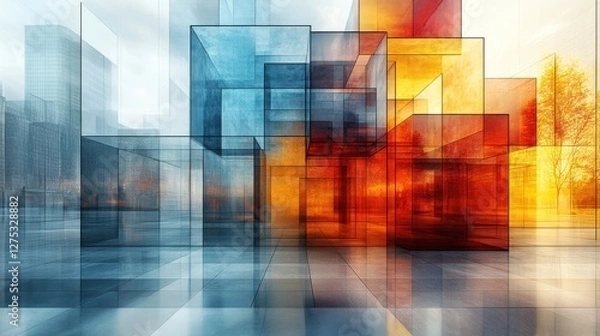 Fototapeta Abstract Glass Structures in Modern Urban Environment with Color Gradient