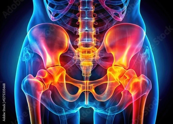 Fototapeta Medical imaging (X-ray, bone scan) diagnoses hip joint arthritis, fractures, and assesses bone density for orthopedic intervention.