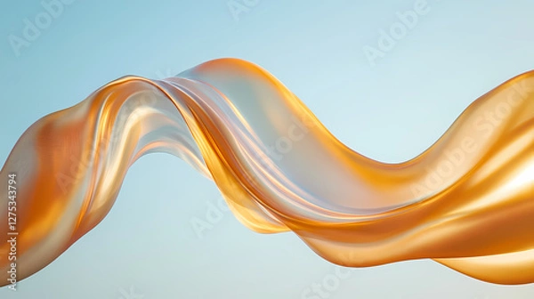 Fototapeta Abstract Fluid Shapes: Elegant Orange Form on Soft Blue Background