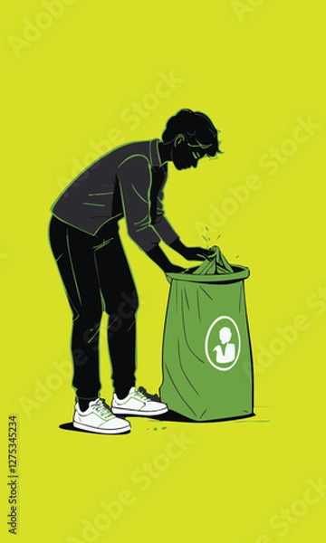 Fototapeta A boy collecting garbage from bin to recycle