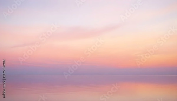 Fototapeta Simple calm blue sea, ocean under a sunset sky. Gradient sky, gradient sea, colourful, pink sky, purple sky, blue sky, orange sky. Calm mood, mood photo, sea, sky background. Landscape. heaven, dawn. 