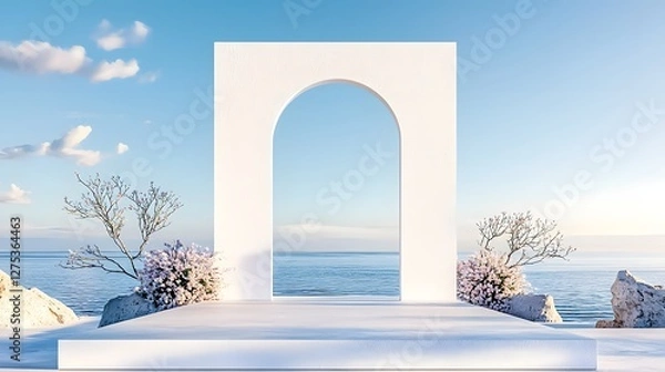 Fototapeta Dreamy Minimalist Abstract Seascape with Soft Blue Gradient Sky Display