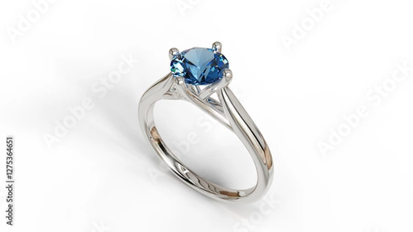 Fototapeta 3D render of a White gold solitaire ring with a natural diamond, featuring an elegant and luxurious design. Perfect for jewelry, engagement, wedding, or fashion.