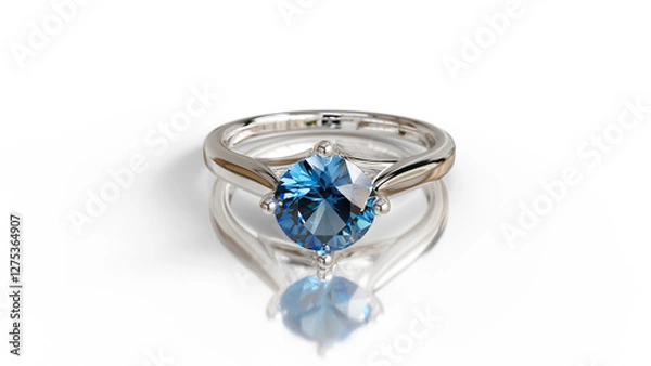 Fototapeta 3D render of a White gold solitaire ring with a natural diamond, featuring an elegant and luxurious design. Perfect for jewelry, engagement, wedding, or fashion.