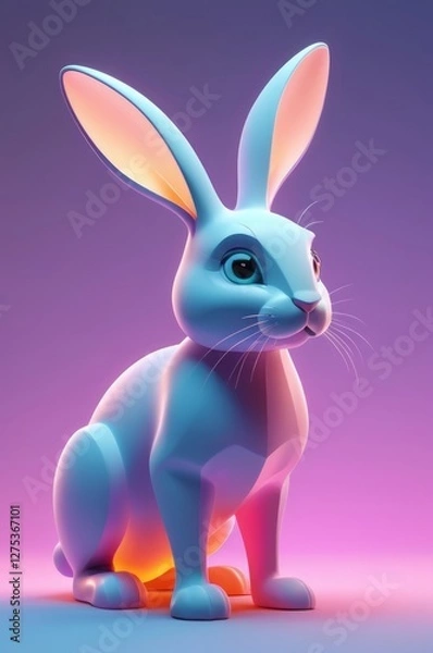 Fototapeta Charming 3D illustration features vibrant rabbit ideal for children's designs, spring themes, and animal lovers. Perfect for posters, calendars, and playful graphics.