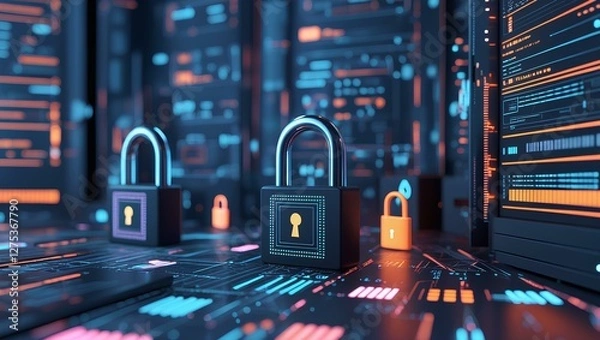 Fototapeta Cybersecurity in the Digital Age: Visualizing Data Protection, Encryption, and Secure Networks Against Cyber Threats