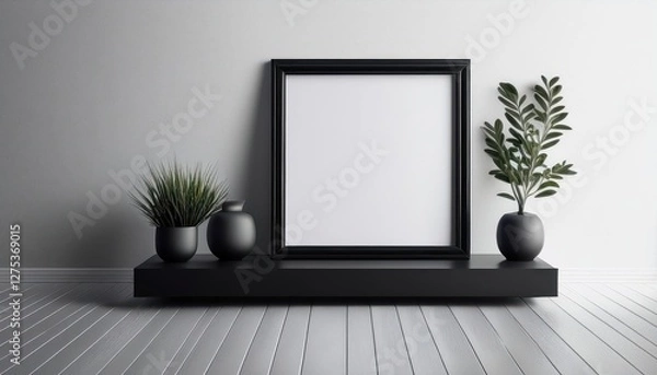 Fototapeta Minimal Square Black Frame Showcasing a Sleek Mockup, Emphasizing Monochrome Elegance with a Touch of Modern Minimalism, Perfect for Digital Art, Home Decor, or Design Inspiration