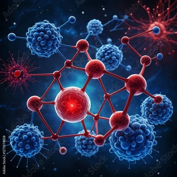 Fototapeta Microscopic View of Cells and Molecular Bonds