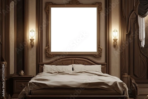 Obraz Luxurious bedroom interior mockup with empty frame