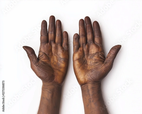 Fototapeta Open palms with rich texture on white background