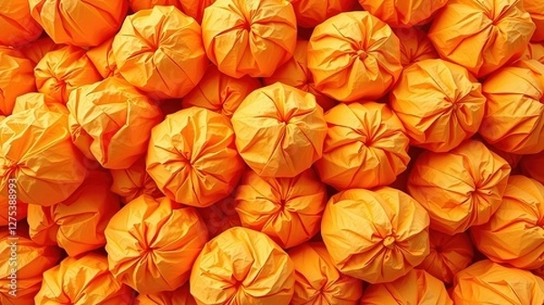 Fototapeta Crumpled Orange Paper Balls Pattern - Abstract Art