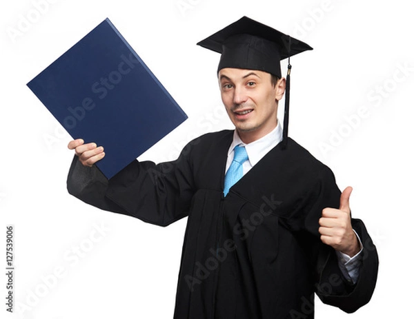 Fototapeta Happy student man with diploma