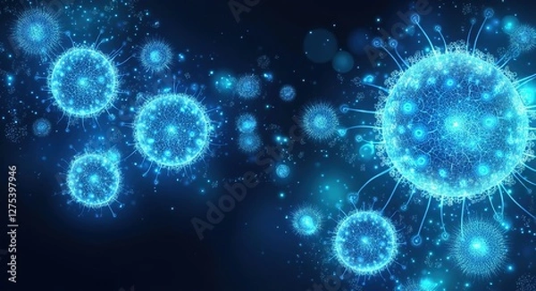 Fototapeta A microscope close-up image of a cellular or biomolecular structure can typically be used to represent themes and backgrounds related to biological and medical research.