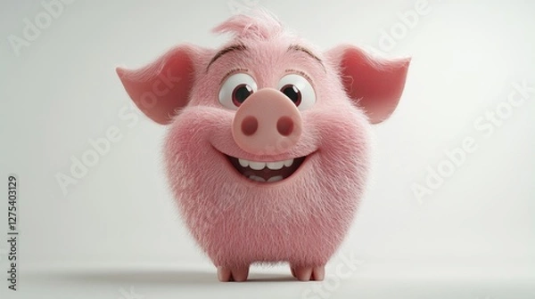 Obraz Happy pig 3D render, studio, white background, mascot