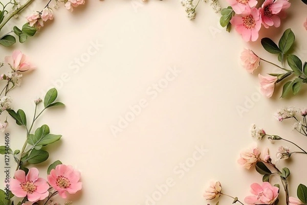 Fototapeta floral frame background with copy space and text space for greeting wishing card , spring and summer flowers 