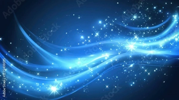 Fototapeta Ethereal blue waves with sparkling stars in motion