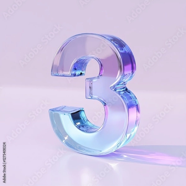 Fototapeta Translucent Three: A Glassy Number in Lavender Light