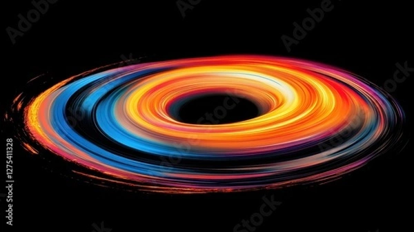 Fototapeta A surreal, high-energy black hole with a vibrant shape, surrounded by fiery plasma waves in deep space.