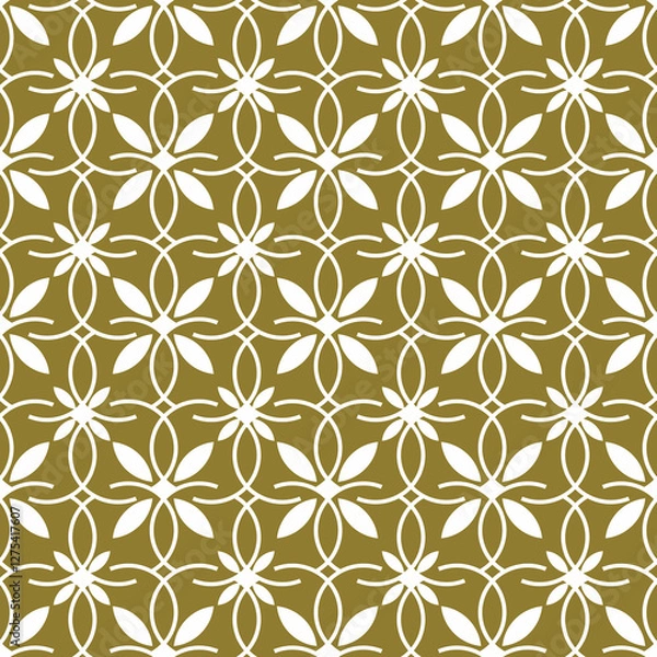 Fototapeta Seamless geometric pattern in art deco style. White ornament on mustard background.