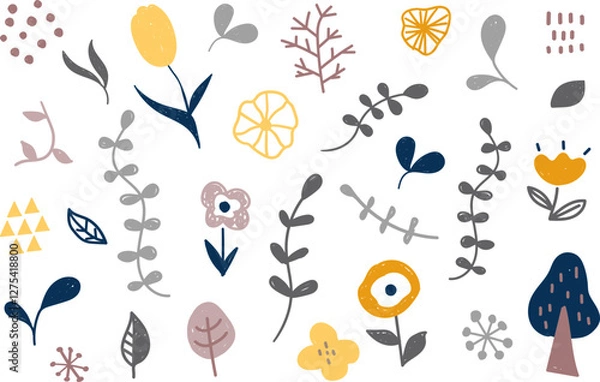 Fototapeta 手書き風のかわいい北欧風イラスト素材セット