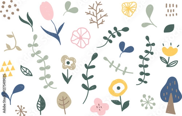 Fototapeta 手書き風のかわいい北欧風イラスト素材セット