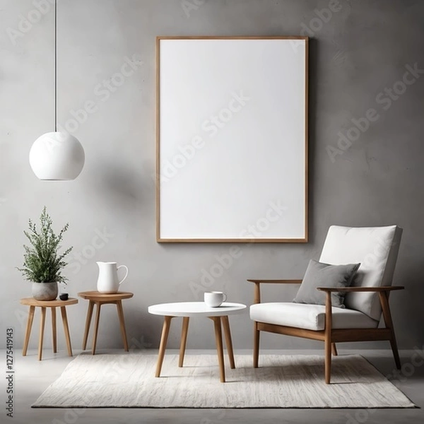 Fototapeta Modern Living Room Interior with Blank Canvas