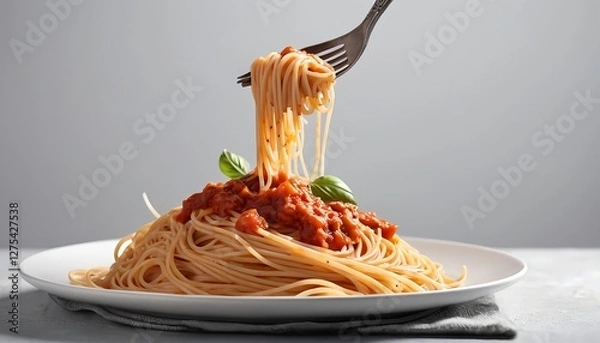 Fototapeta Delicious Spaghetti with Tomato Sauce and Basil